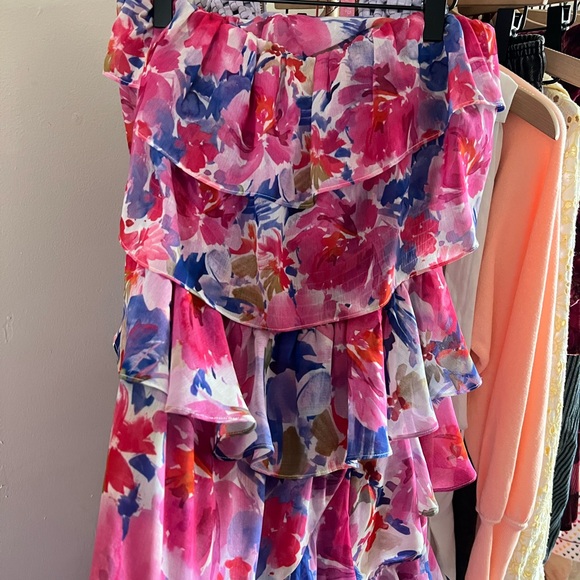 Misa Los Angeles Luciana Floral Strapless Asymmetric Dress - Picture 2 of 5